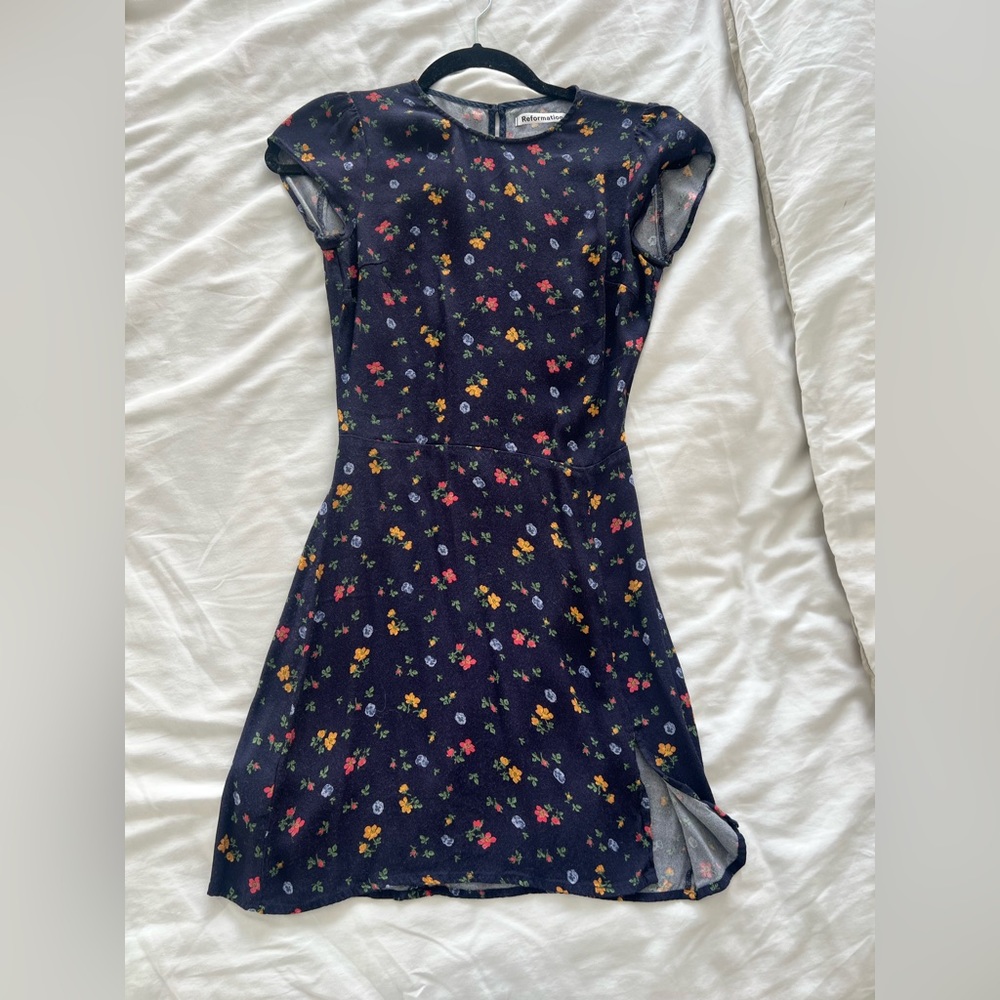 Reformation mini dress with side slit